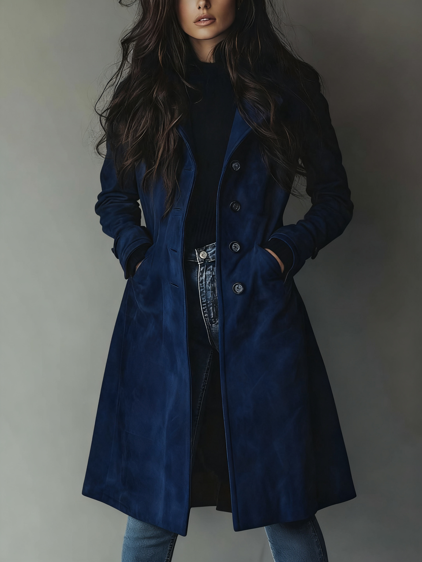 Women's vintage camel suede trench coat tailored silhouette with classic belt detail
