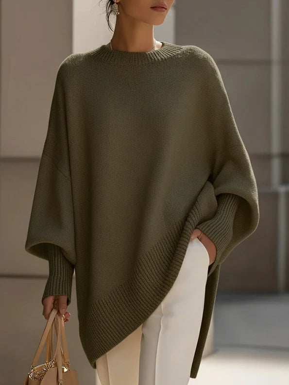 Women's oversized cozy sweater relaxed draping silhouette everyday luxe refined style