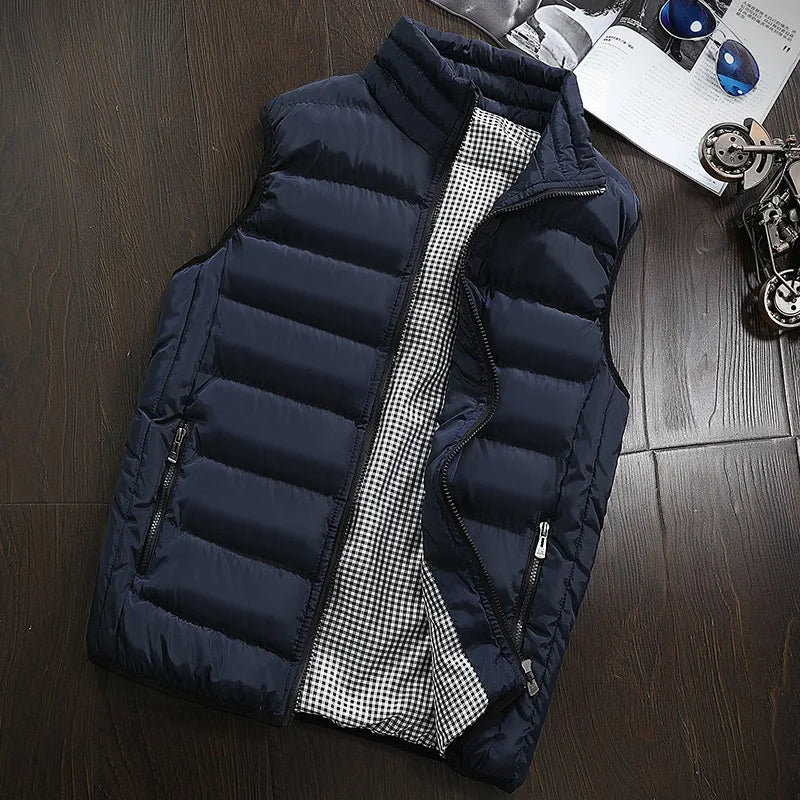 Men's quilted padded vest with zipper pockets, lightweight layering piece for all-season comfort