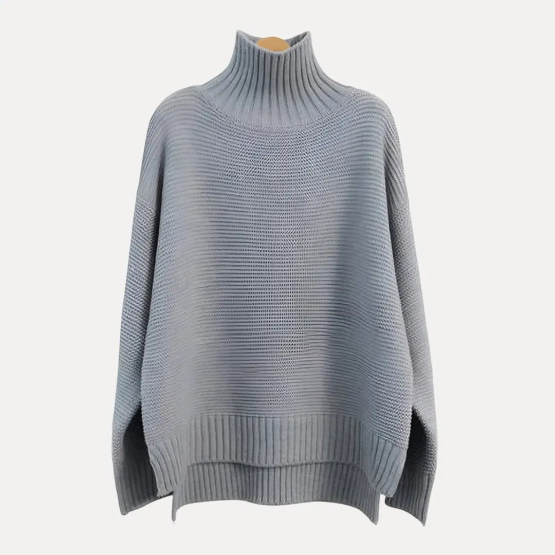 Women's ivory 100% wool turtleneck sweater, cozy loose-fit knit layering essential for fall