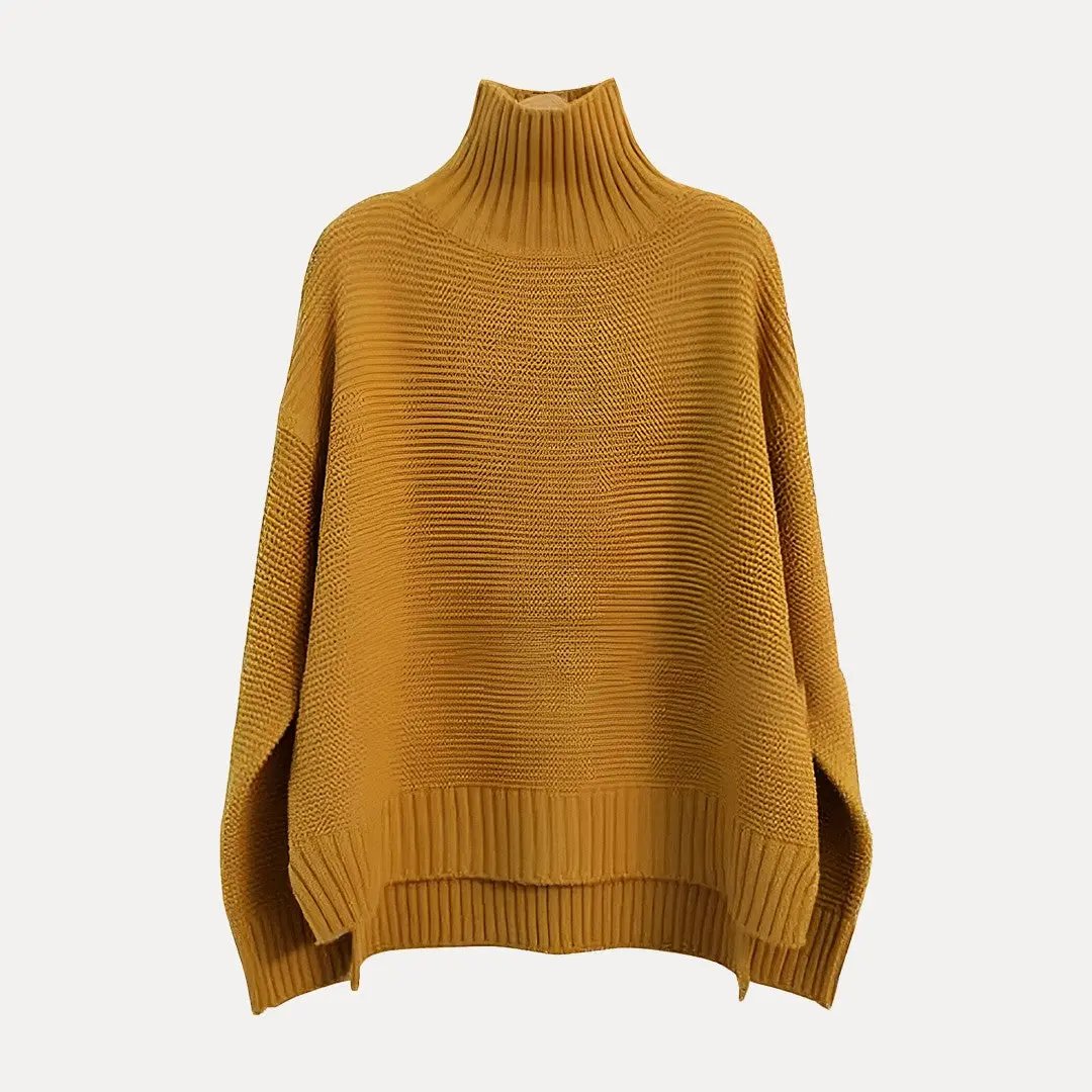 Women's ivory 100% wool turtleneck sweater loose cozy fit layering essential for autumn winter