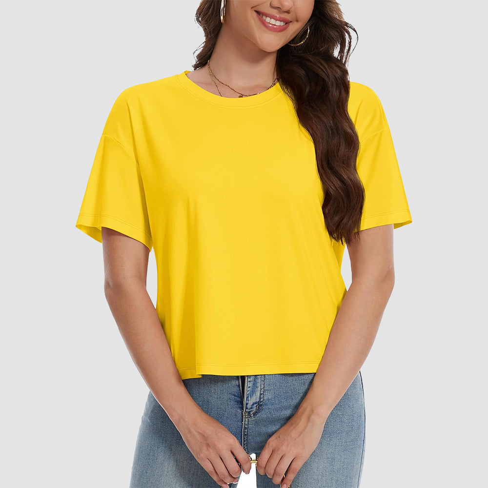 Women's white cotton crop top UPF 50+ moisture-wicking relaxed fit lightweight summer tee