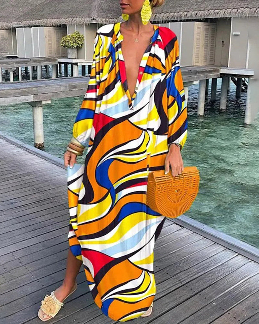 Dorinne boho long casual dress for women, lightweight flowy fabric with airy sleeves, relaxed fit