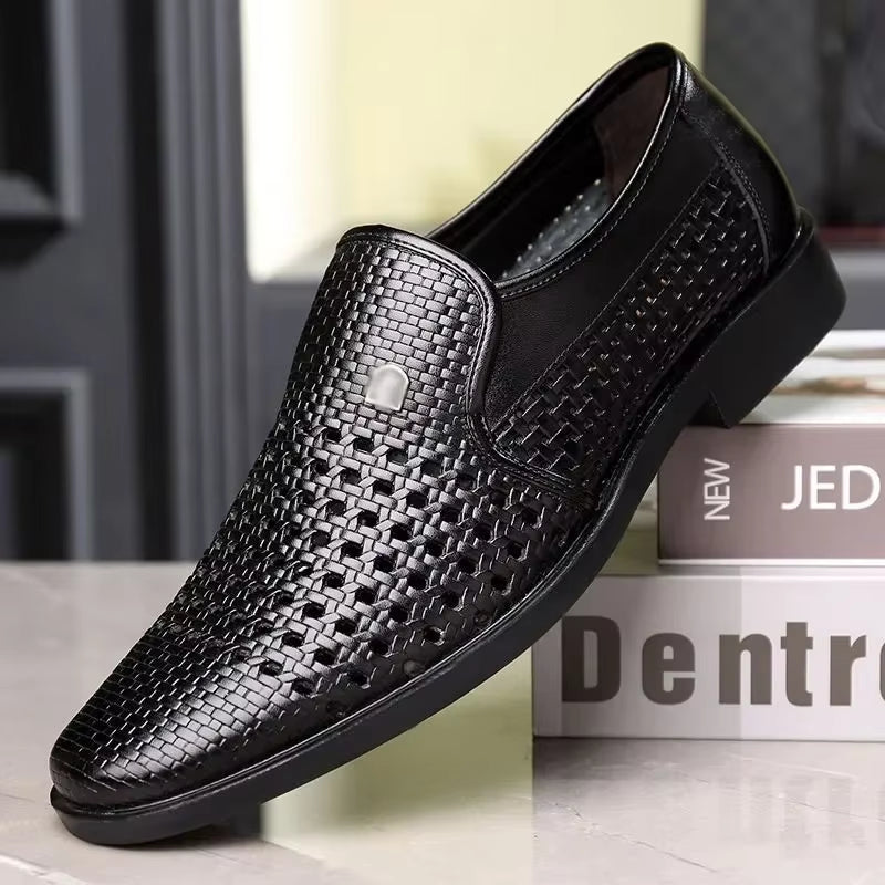 Calvair tan woven calfskin loafer with breathable perforated hollow-out design and ultra-flexible sole