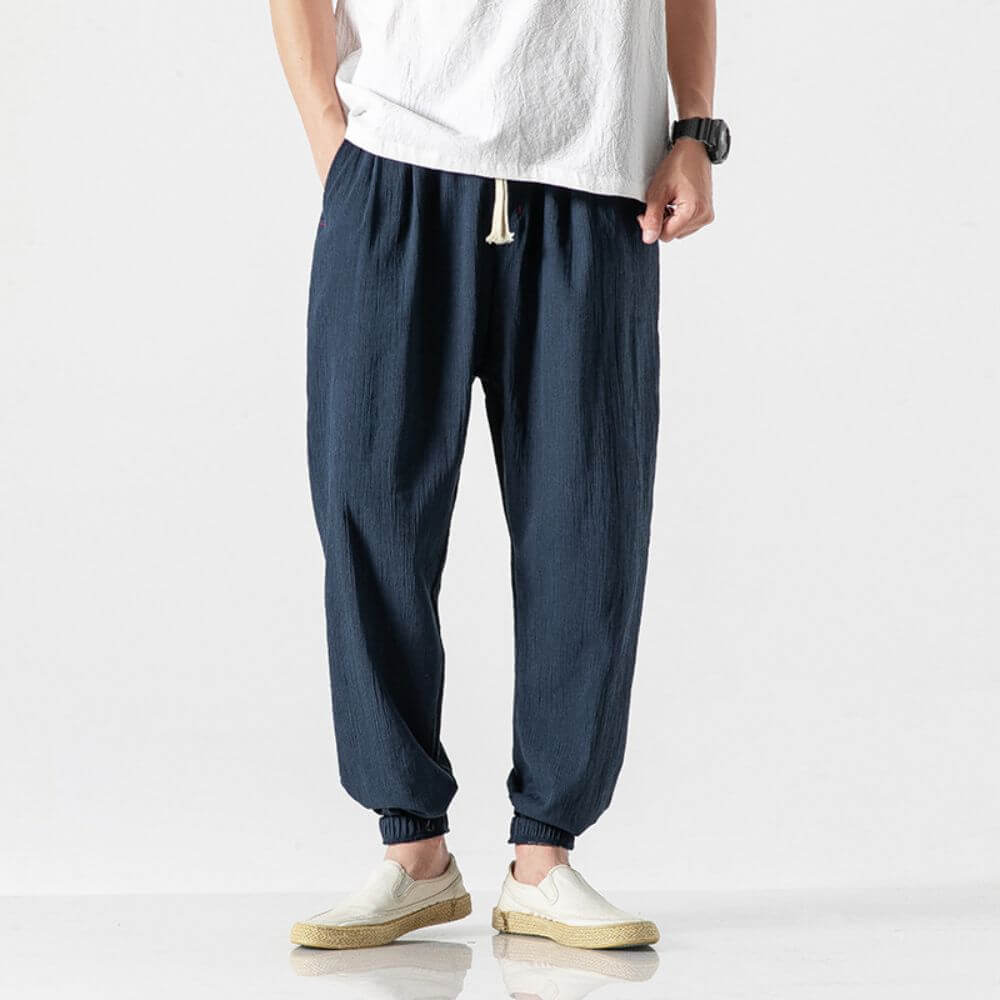 Men's lightweight cotton linen pants casual relaxed fit breathable fabric for warm weather comfort
