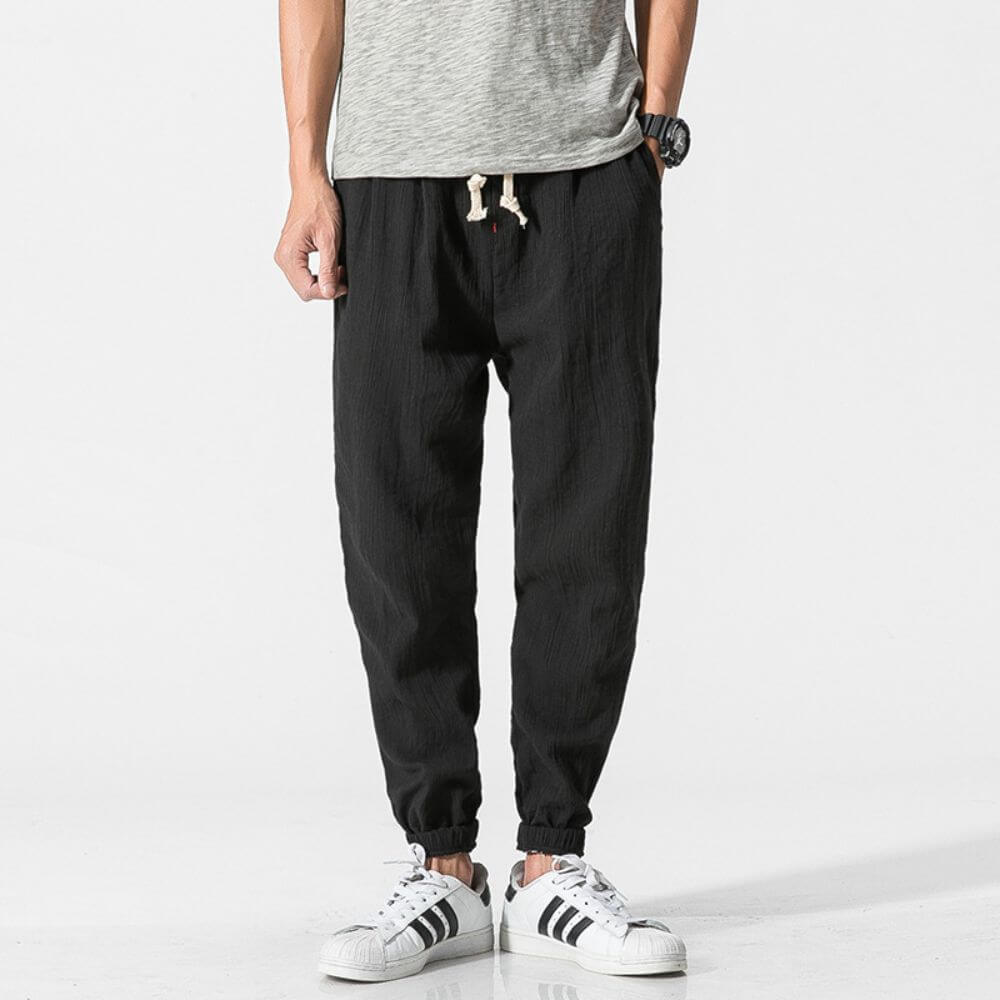 Men's lightweight cotton linen pants relaxed fit breathable casual trousers in neutral tone