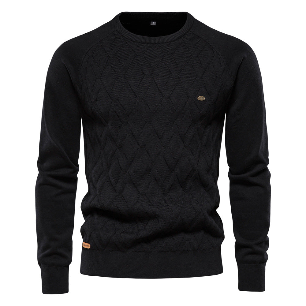 Men's diamond knit crew neck sweater regular fit with subtle textured pattern for everyday wear