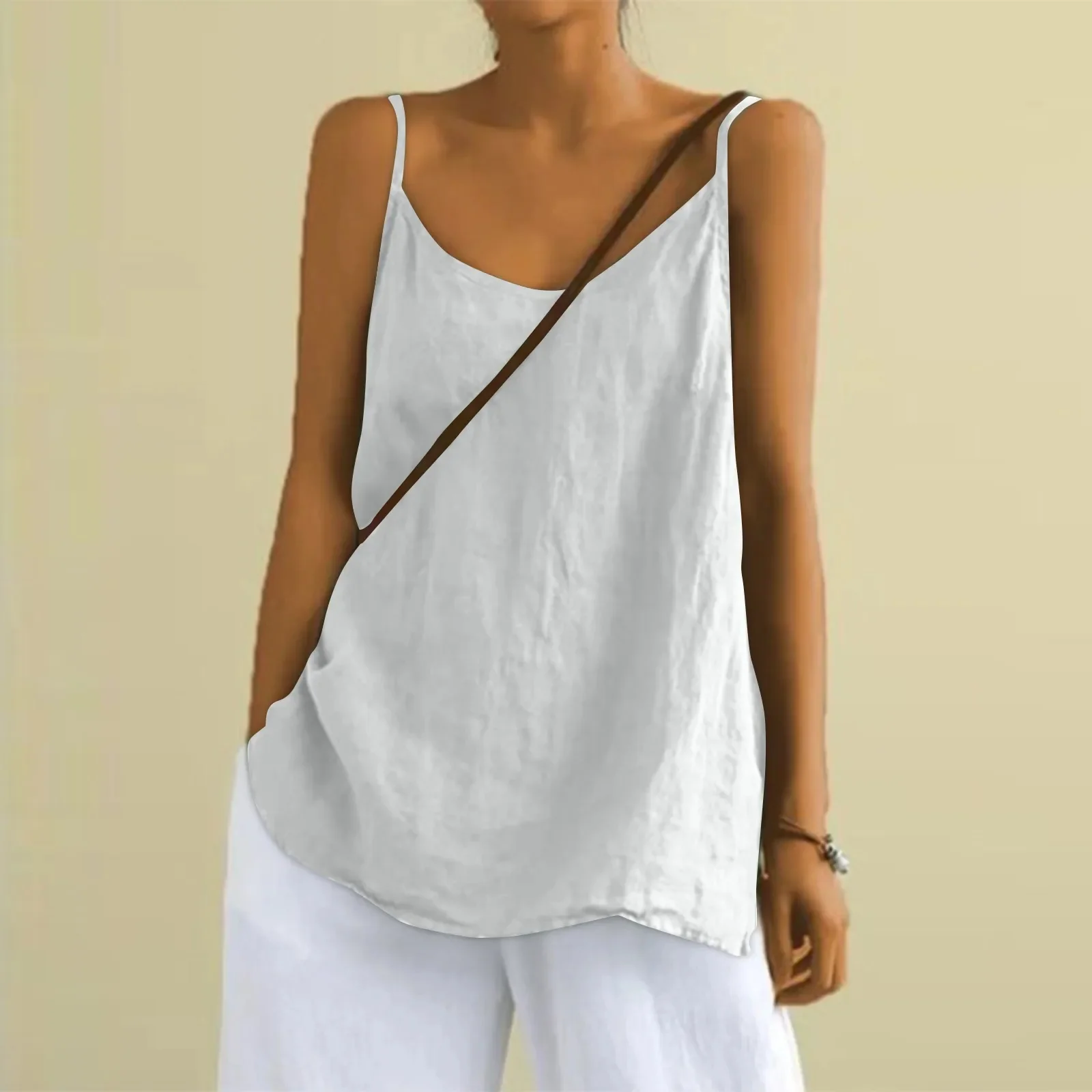 Women's loose fit spaghetti strap sleeveless top lightweight breathable minimalist summer style