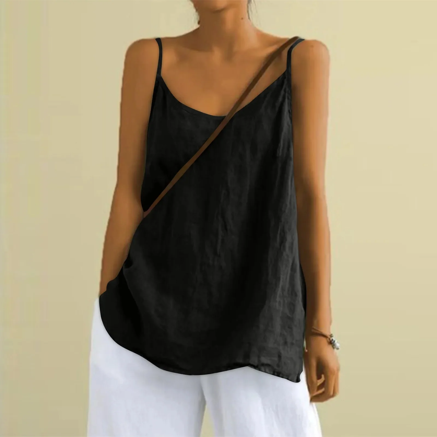 Women's loose fit spaghetti strap sleeveless top lightweight breathable minimalist summer style