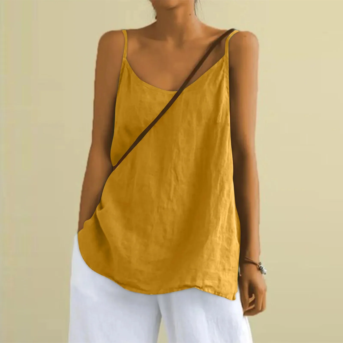 Women's loose fit spaghetti strap sleeveless top, lightweight breathable fabric for hot summer days