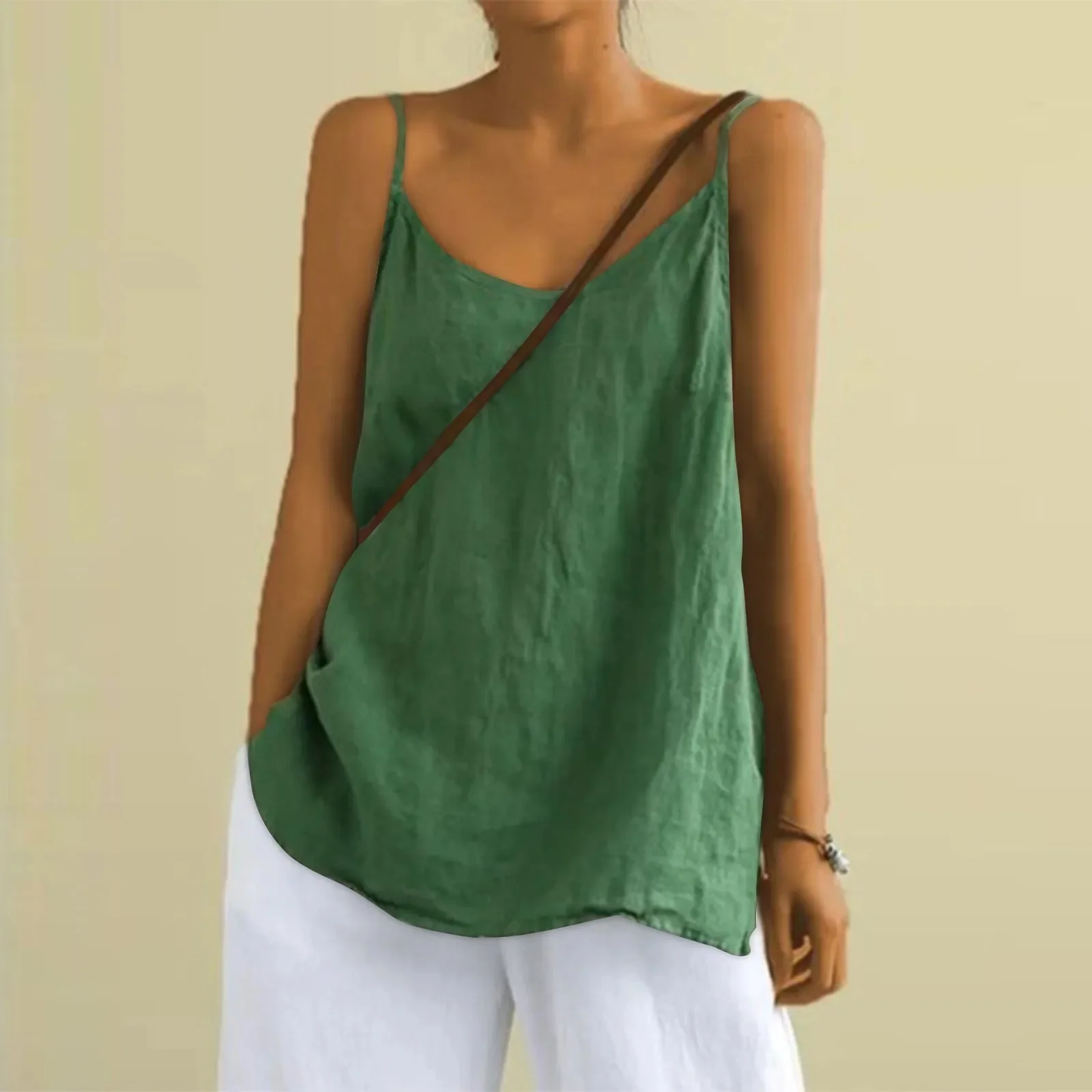 Women's loose fit sleeveless spaghetti strap top lightweight breathable minimalist summer style