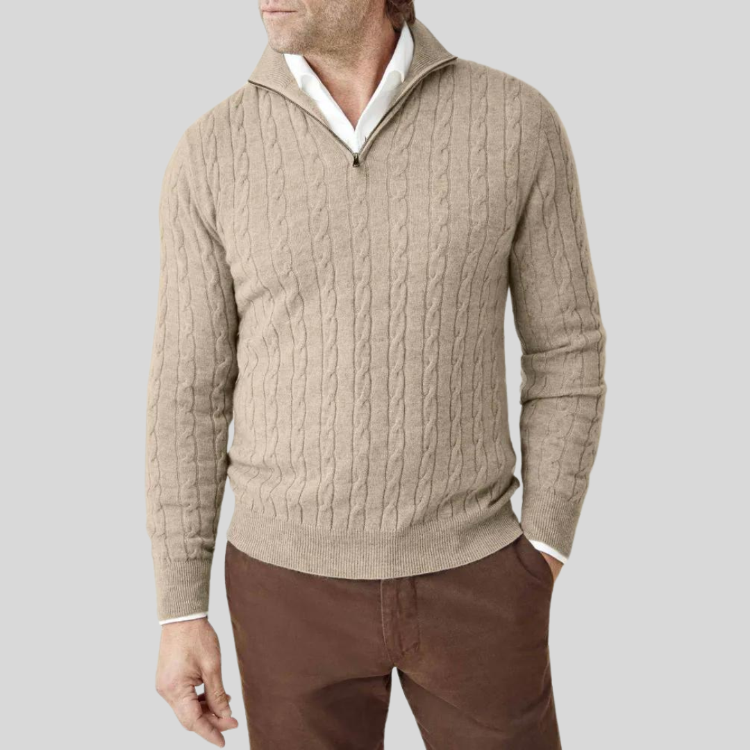 Men's Herman navy blue quarter-zip pullover with premium soft fabric and versatile zipper closure