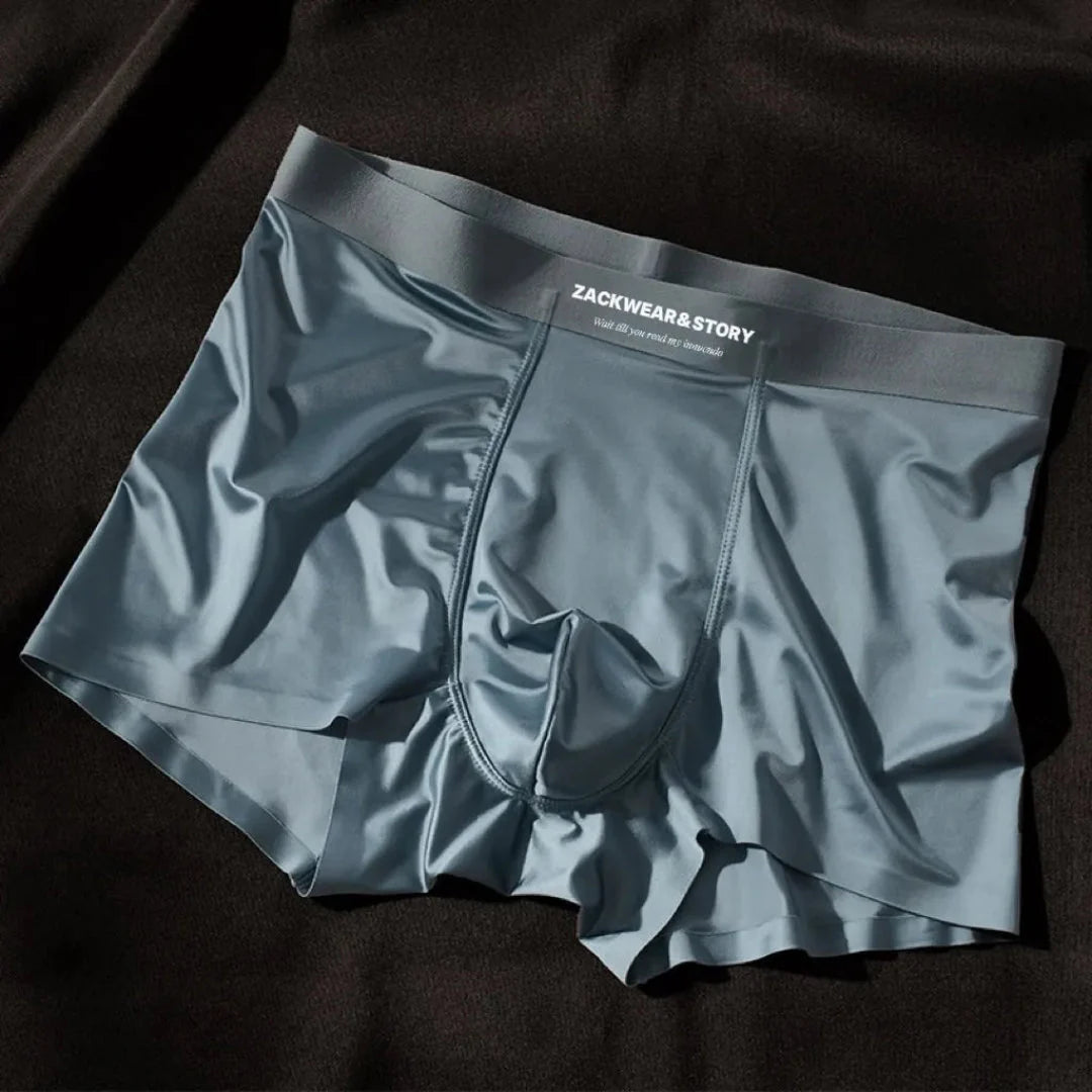 Men's ice silk stretch boxer briefs sleek glossy finish contour pouch breathable ultra-soft fabric