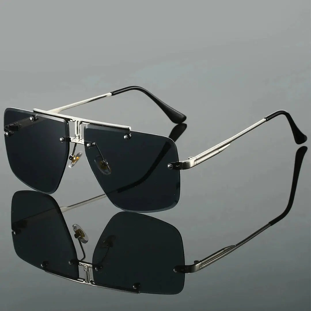 Oversized square rimless sunglasses with gradient lenses, bold minimalist frameless style for women