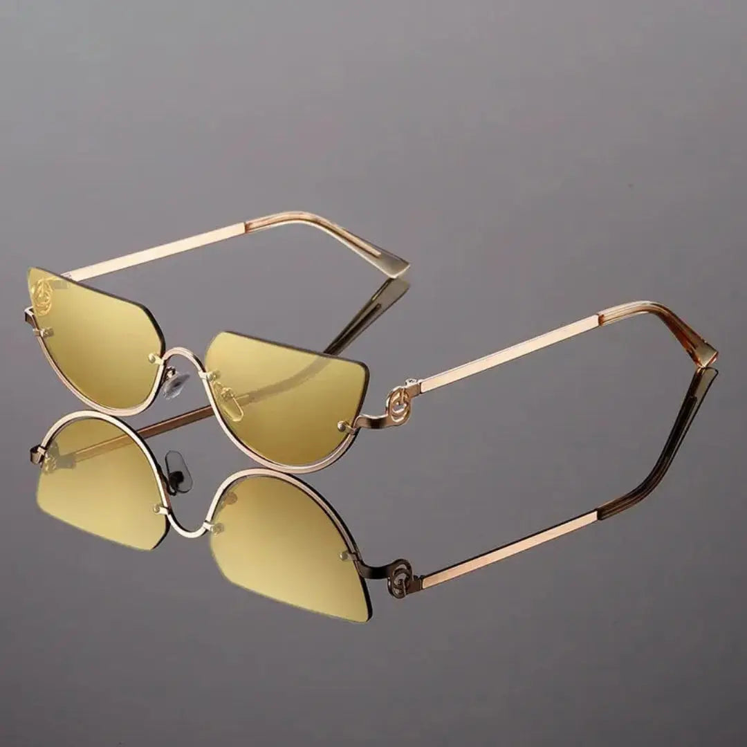 Women's rimless cat-eye tinted sunglasses gold-tone frame retro glam UV protection bold fashion