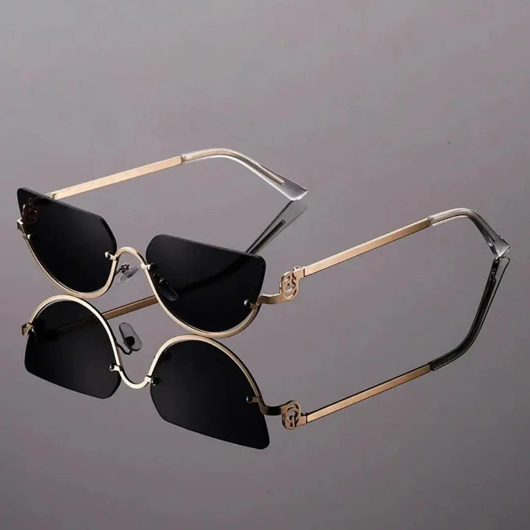 Zania rimless cat-eye tinted sunglasses gold-tone frame retro glam UV protection women bold style