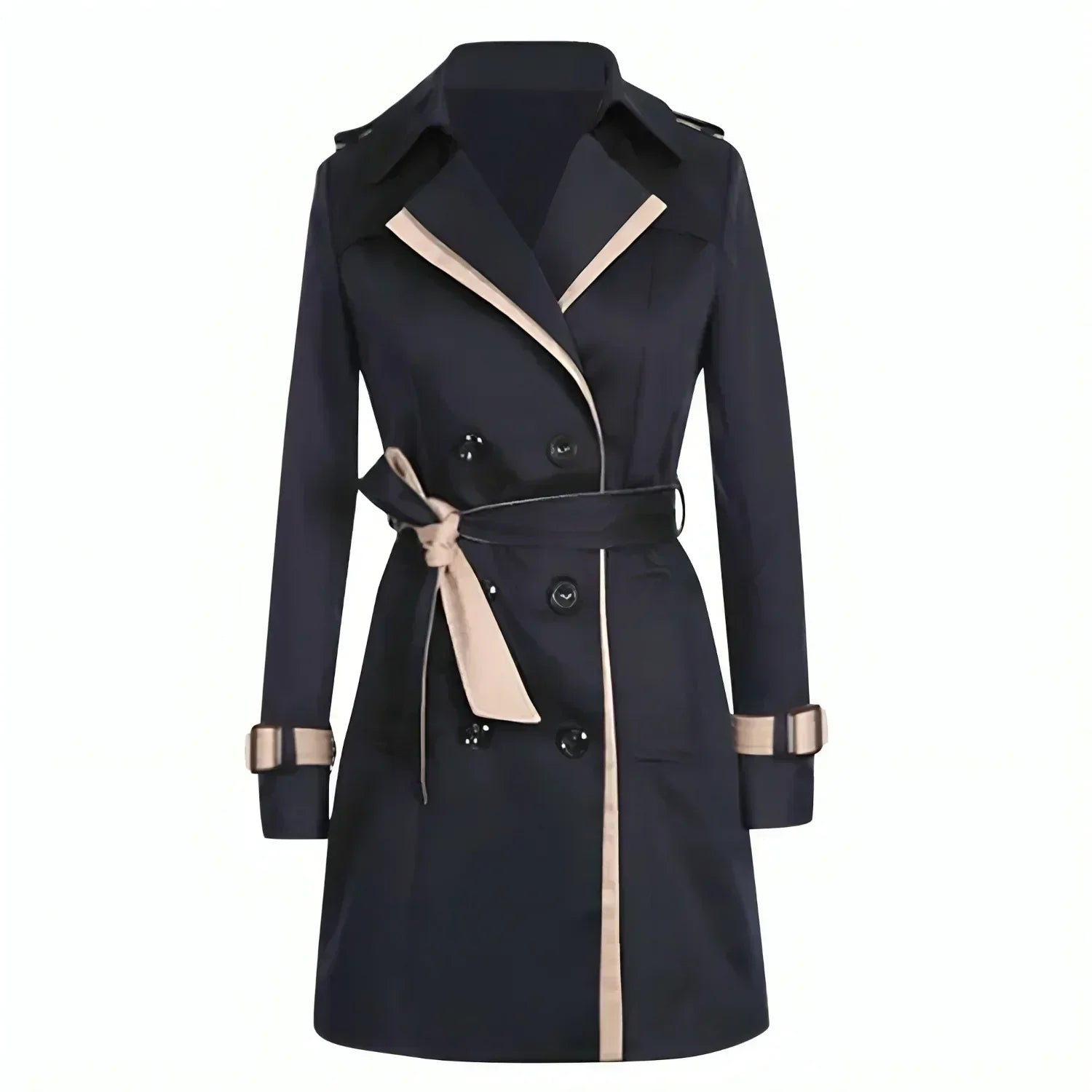 Women's beige double-breasted trench jacket lightweight versatile polished silhouette structured fit
