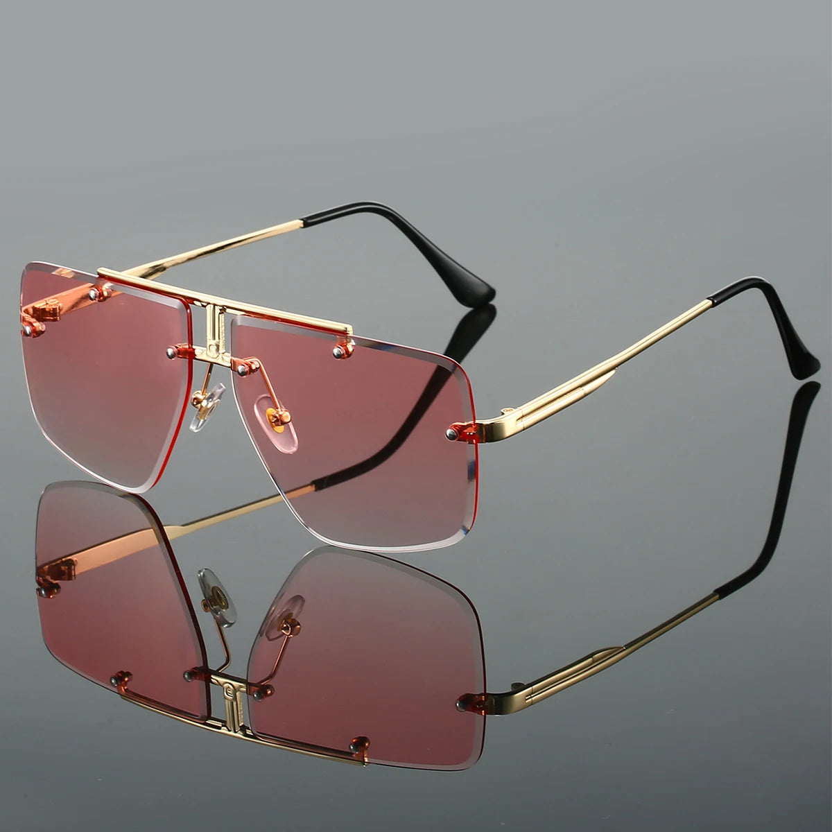 Monroe rimless aviator sunglasses squared lenses angular minimalist style UV400 protection lightweight