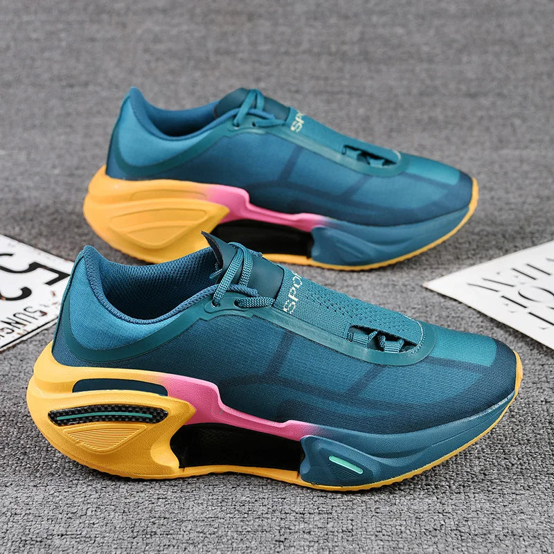 Zark bold ombre sneakers aerodynamic cushioned sole streetwear runners futuristic colorway design