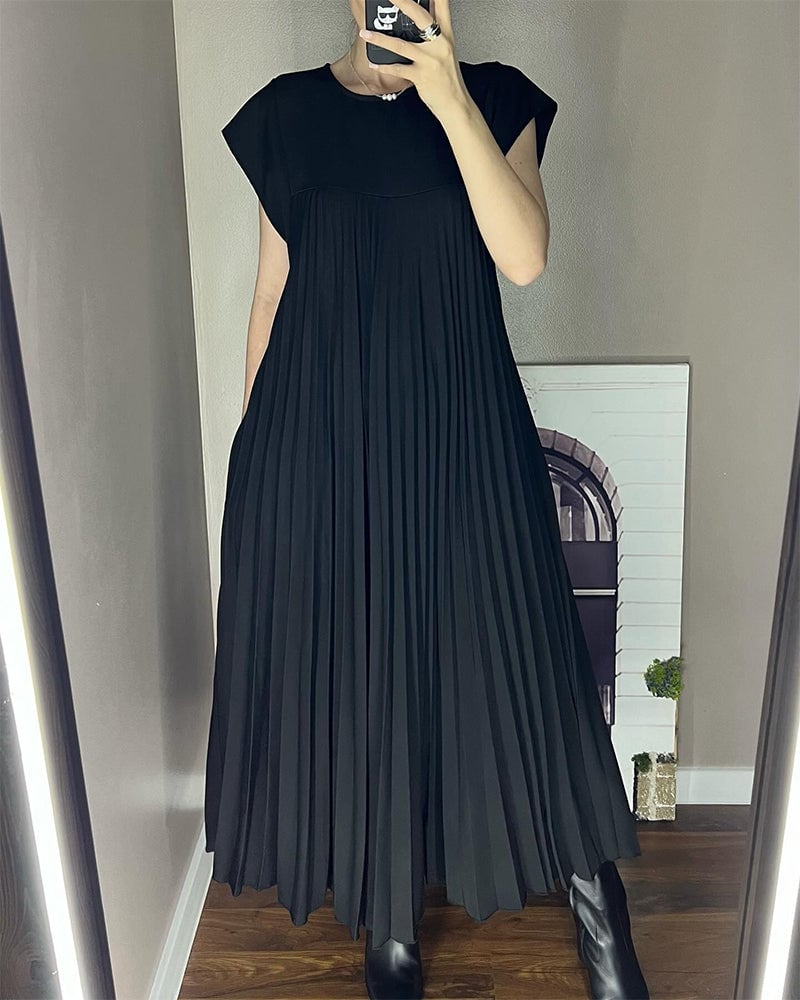 Solid color sleeveless crew neck maxi dress with straight silhouette for effortless everyday elegance