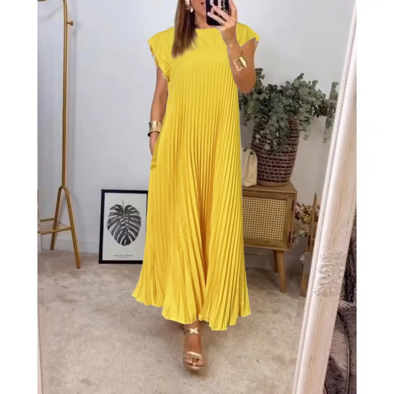 Timeless women's sleeveless maxi dress solid color straight silhouette crew neck everyday elegant wear