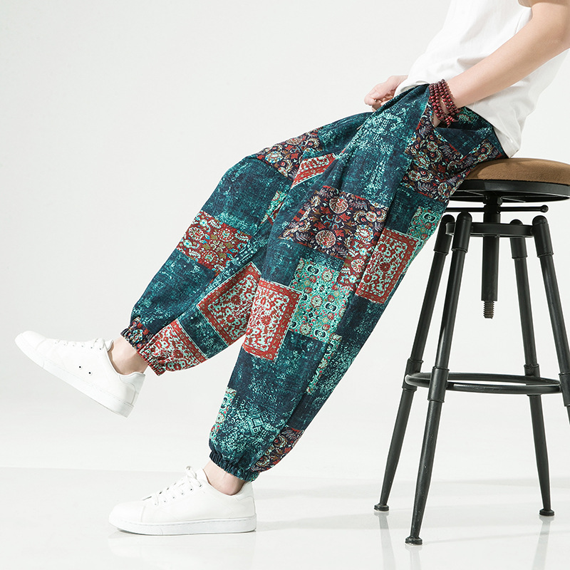 Tapered relaxed linen-blend pants with drawstring waist, lightweight breathable fabric for warm-weather