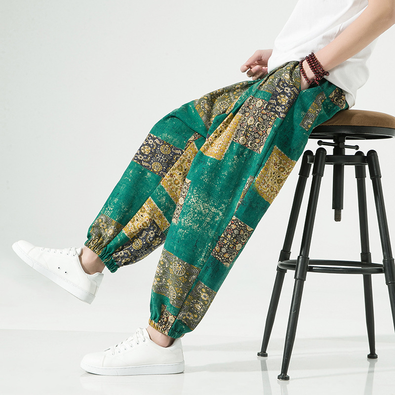 Tapered relaxed linen-blend pants with drawstring waist, lightweight breathable fabric for warm weather