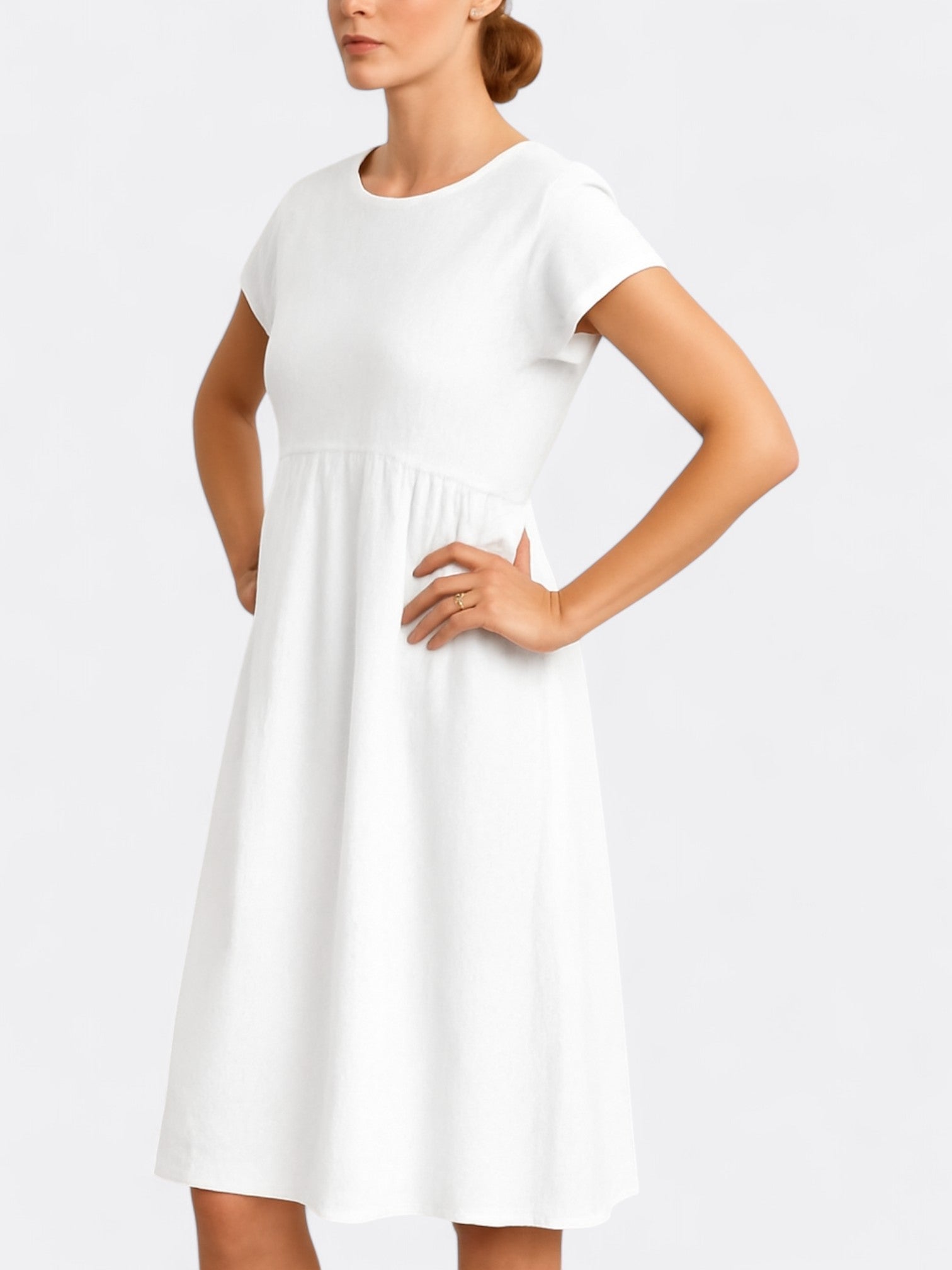 Women's soft breathable midi dress A-line silhouette short sleeves round neck everyday wear