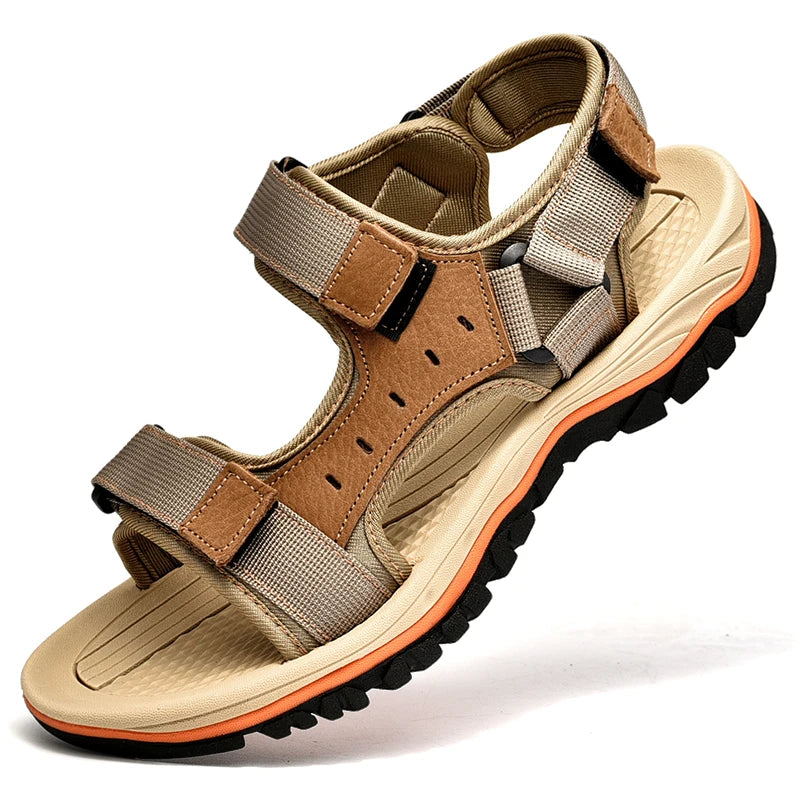 Zodio genuine leather outdoor sandals with cushioned footbed, breathable cutouts, all-day traction comfort