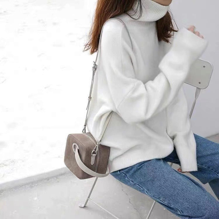 Women's soft wool turtleneck sweater flowy fit natural warmth cozy autumn knit