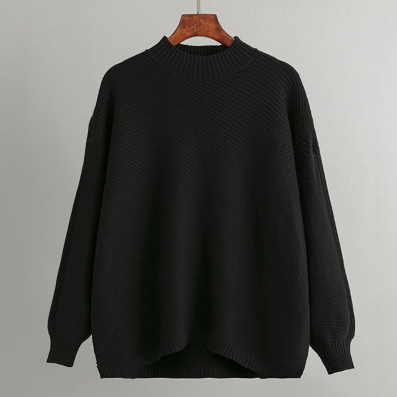 Women's vintage soft knit turtleneck sweater in neutral tone, cozy relaxed fit with timeless silhouette