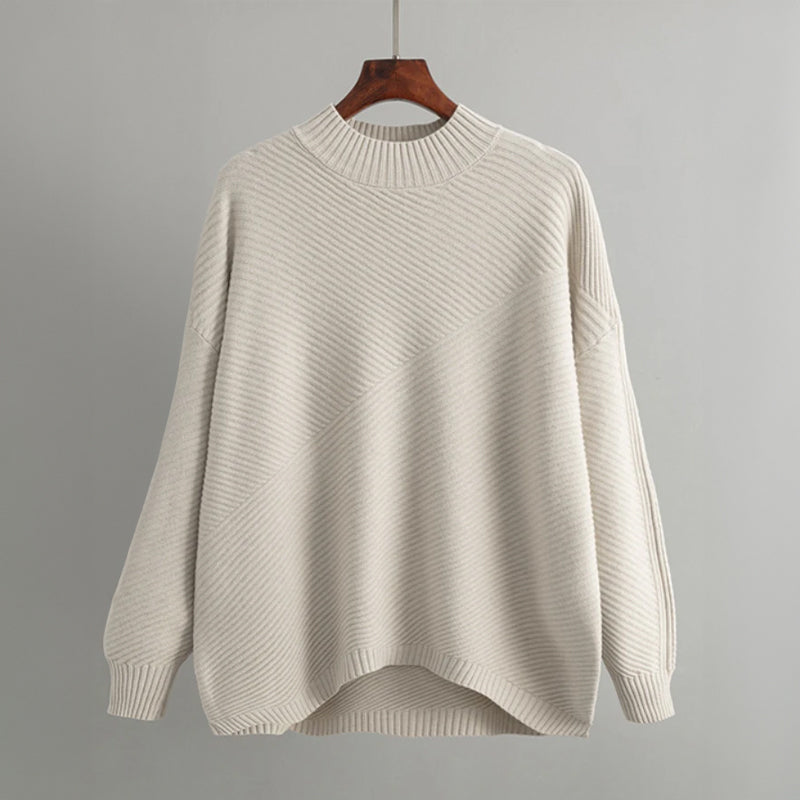 Women's vintage soft knit sweater subtle turtleneck neckline, cozy timeless silhouette