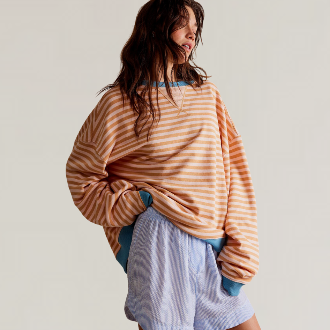 Women's striped oversized sweater relaxed fit nautical-inspired cozy layering essential