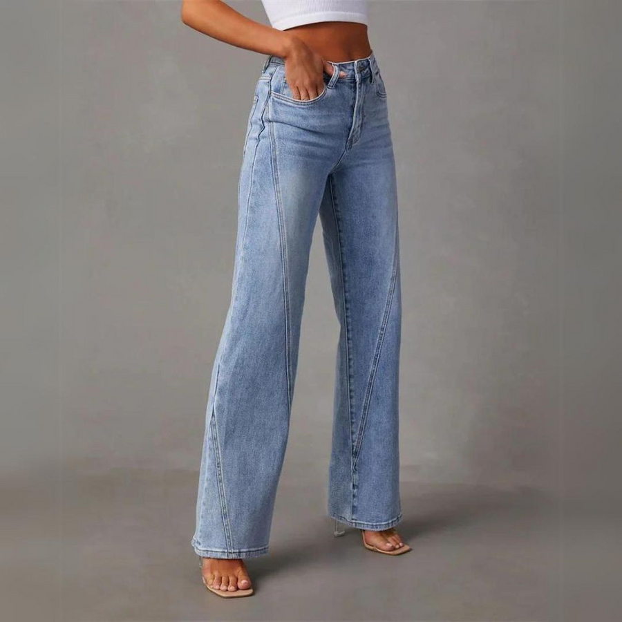 Women's wide-leg high-waisted straight denim jeans relaxed flattering fit everyday confidence