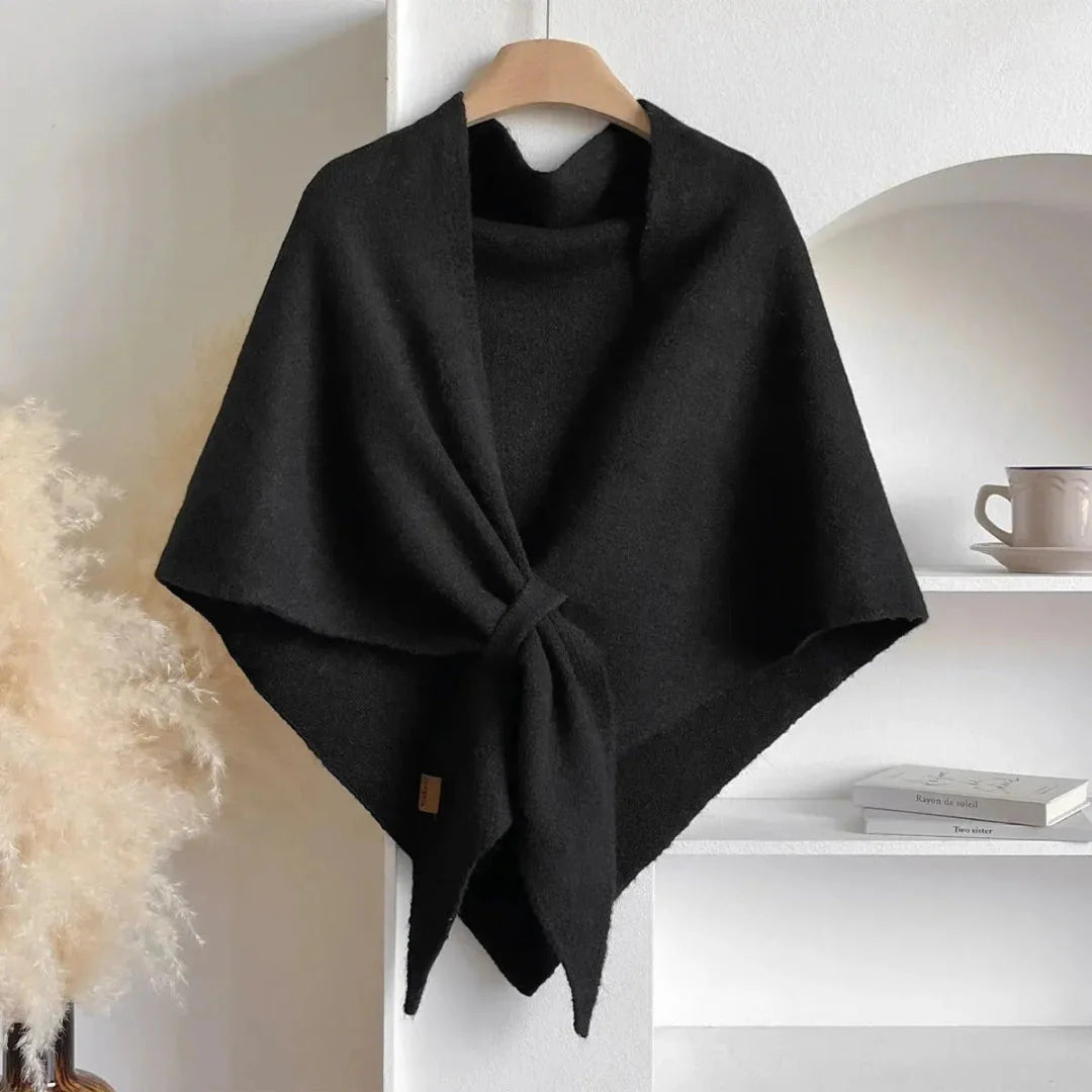 Women's soft knit shawl lightweight tie-front drape design cozy elegant layering piece