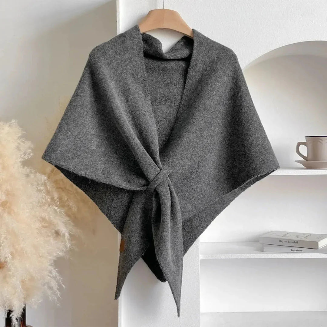 Women's soft knit shawl lightweight tie-front drape wrap cozy elegant layering piece