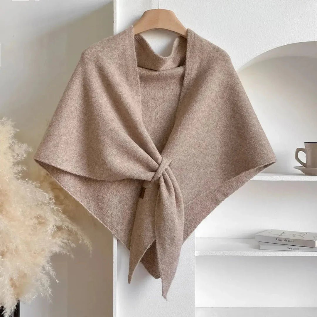Women's soft knit shawl tie-front draped wrap lightweight cozy elegant layering piece
