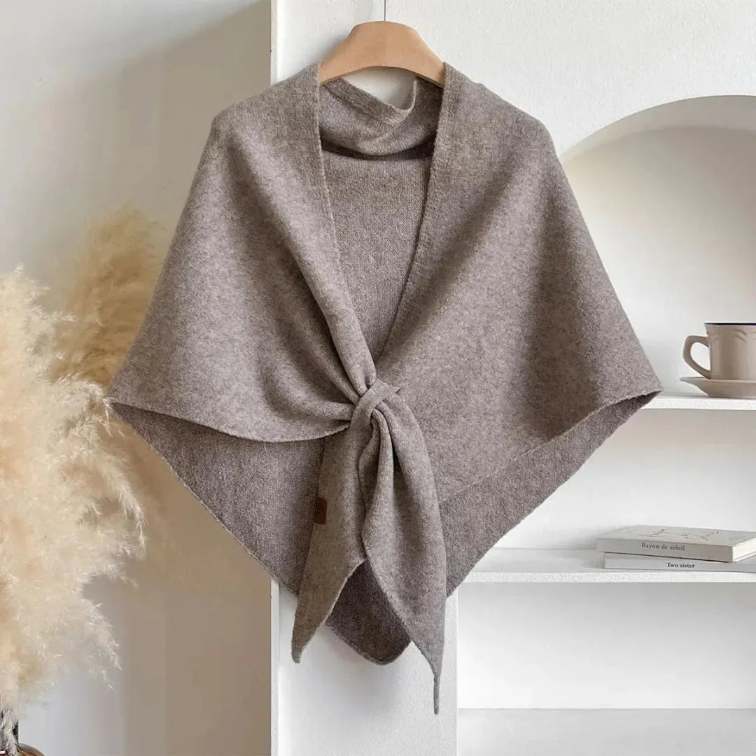Women's soft knit shawl tie-front drape wrap lightweight cozy elegant layering piece