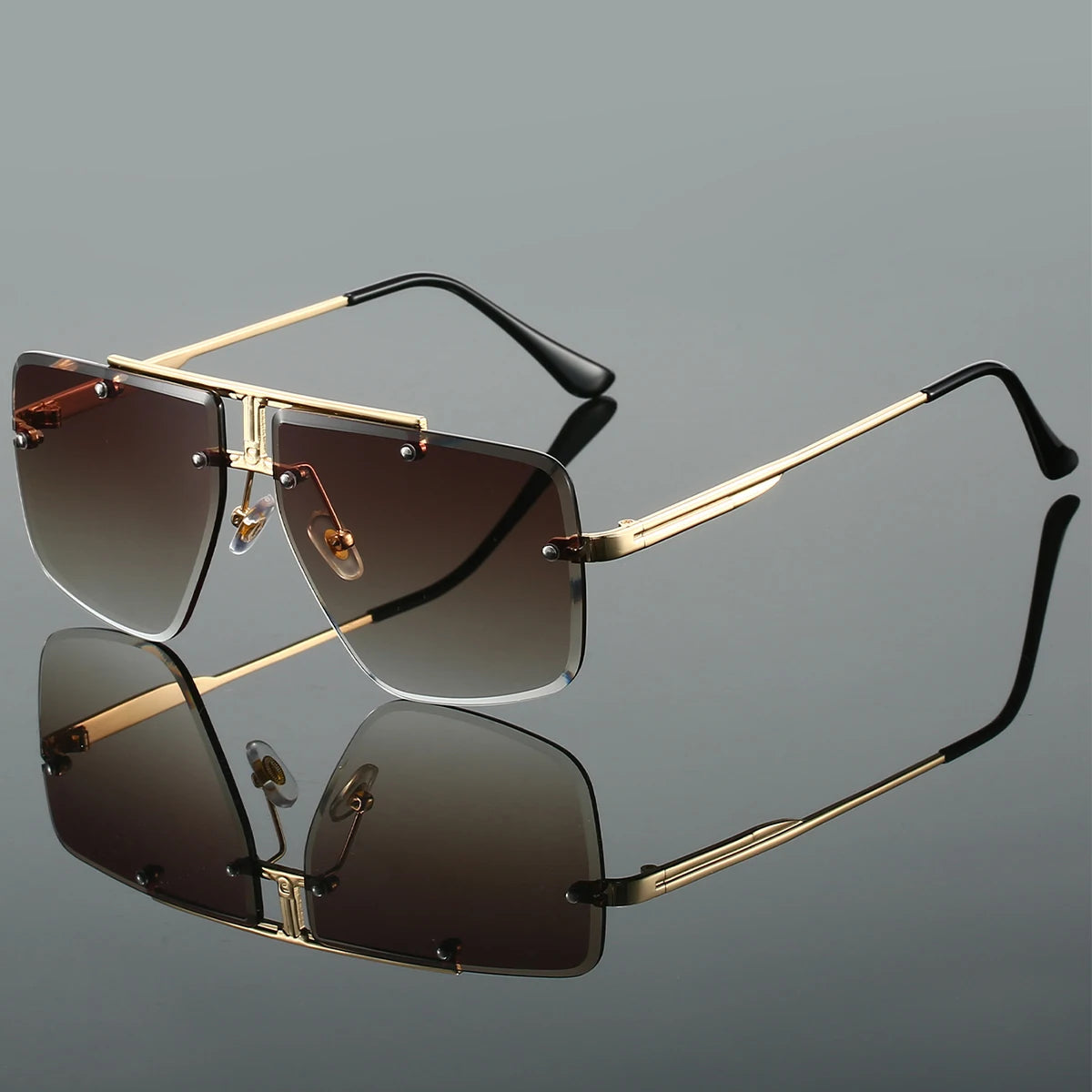 Rimless aviator sunglasses bold shield design UV protection trendy unisex eyewear for trendsetters