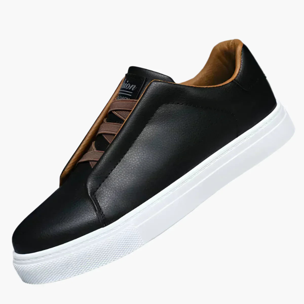 Men's classic minimalist white sneakers with subtle stitching, versatile for business-casual and everyday wear