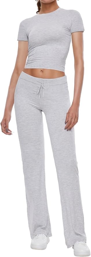 Women's butter-soft cotton blend two-piece set, flattering relaxed fit, neutral tone casual-chic style