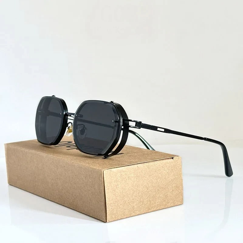 Zypher Hex sunglasses silver ultra-thin metal frame bold hexagonal lens futuristic minimalist design