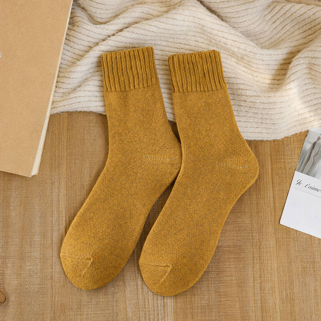 Women's ribbed wool crew socks in classic neutral tones, cozy luxury knit for everyday warmth