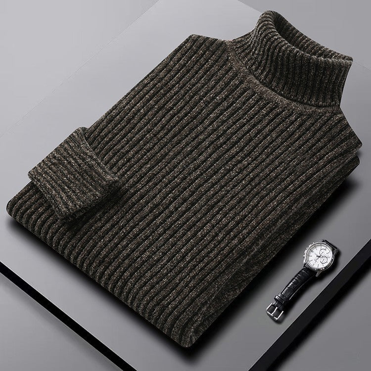 Men's ribbed wool turtleneck sweater regular fit classic cozy style natural warmth