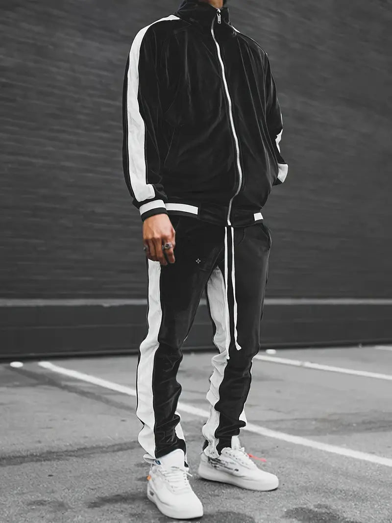 Men's two-piece tracksuit set with full-zip jacket and matching pants for active athletic performance