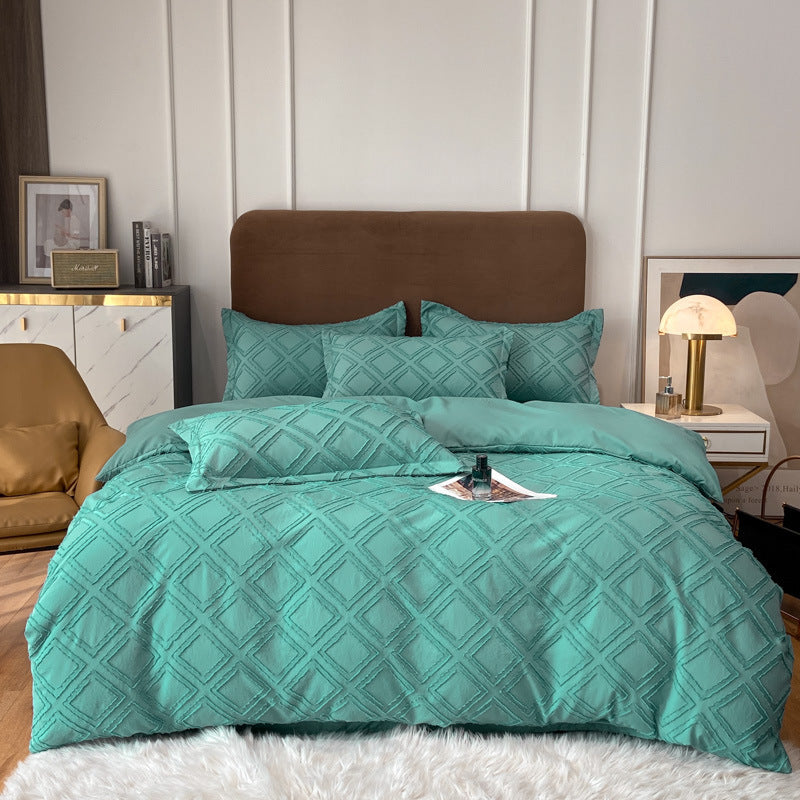White tufted chevron microfiber bedding set with textured duvet cover for modern bedrooms