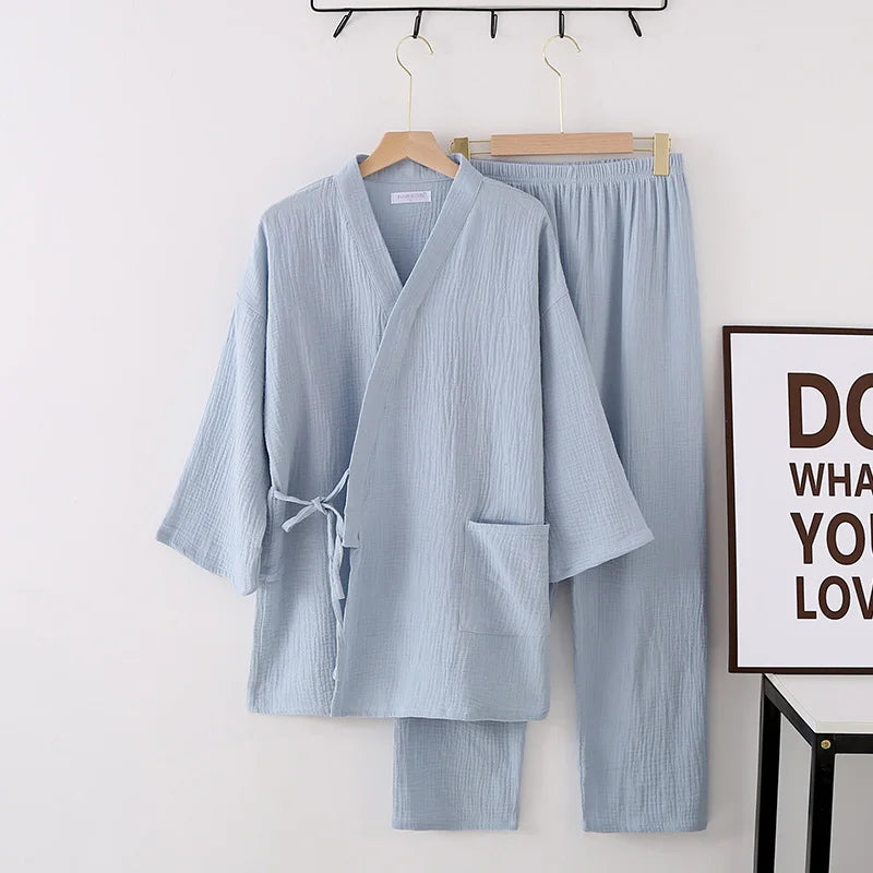 Women's Japanese-style pajama set in soft lightweight fabric with relaxed elegant silhouette
