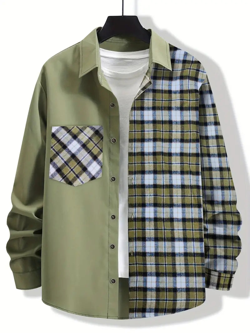 Men's blue checkered long sleeve button-down shirt with classic silhouette for versatile everyday wear