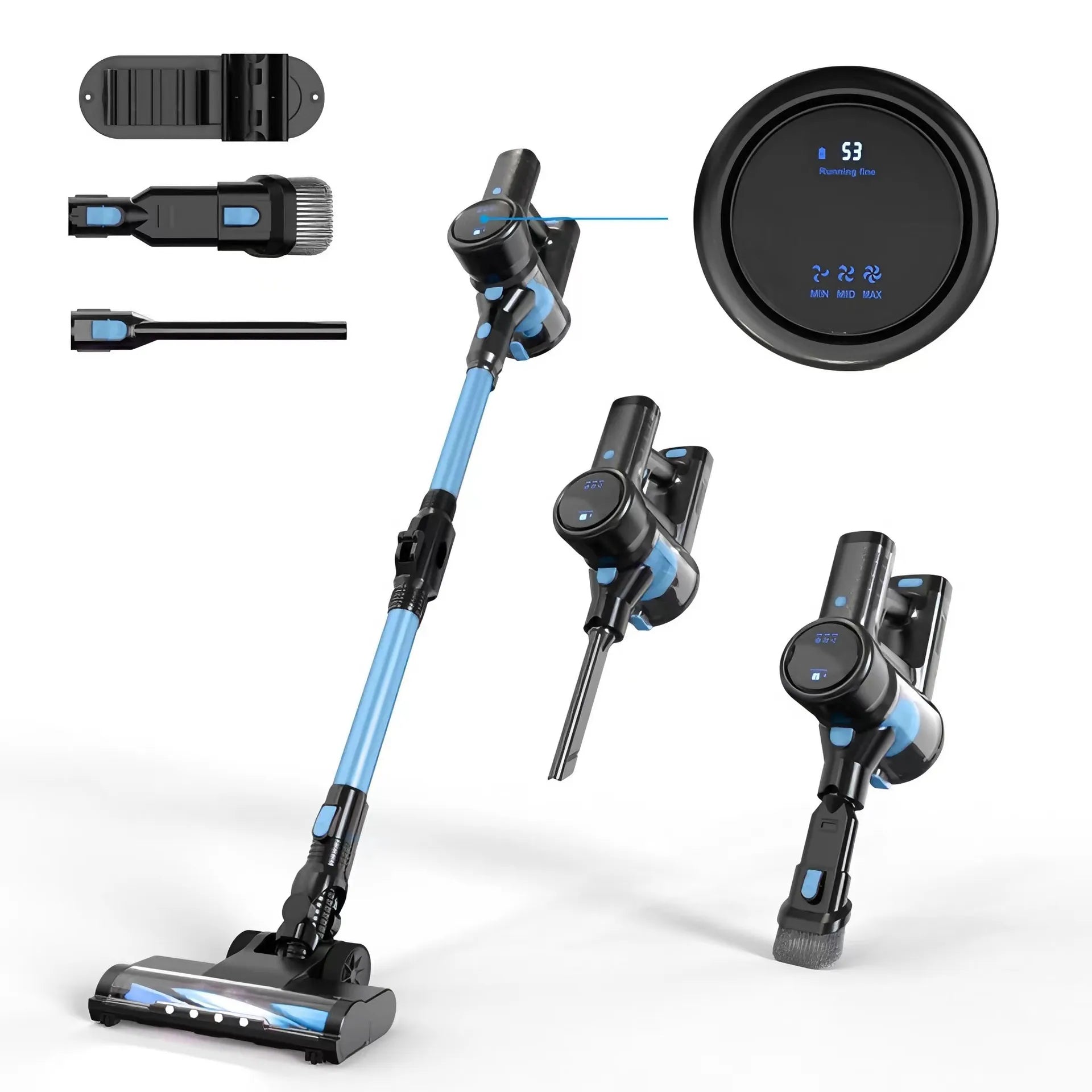 Cordless 6-in-1 stick vacuum with LED brush, 2200mAh battery, quiet motor, 40-min runtime