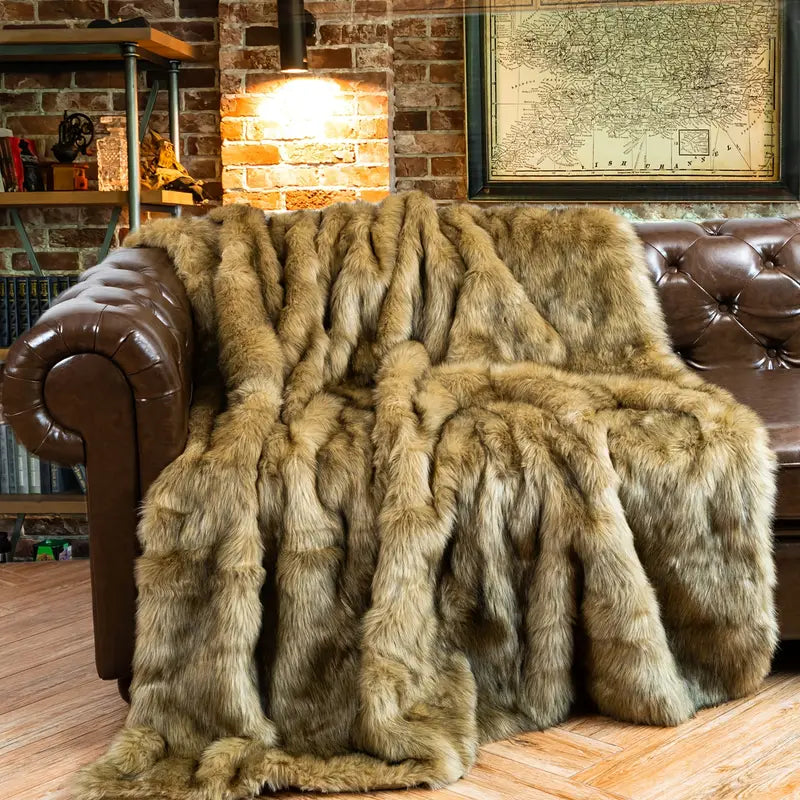 Château faux fur throw blanket ultra-soft plush luxury decor in cozy neutral tones